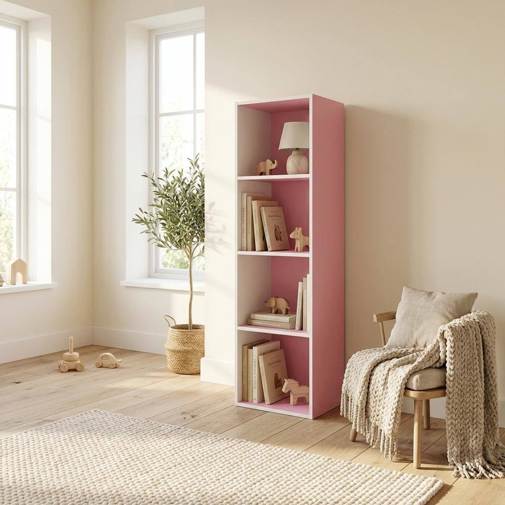 Left. FurniFact - 4-Tier Open Shelf Bookcase with Engineered Wood Construction for Storage - Pink/White.