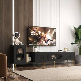 GOODSILO - Extendable Rectangle TV Stand and Media Console with Adjustable Storage - Black