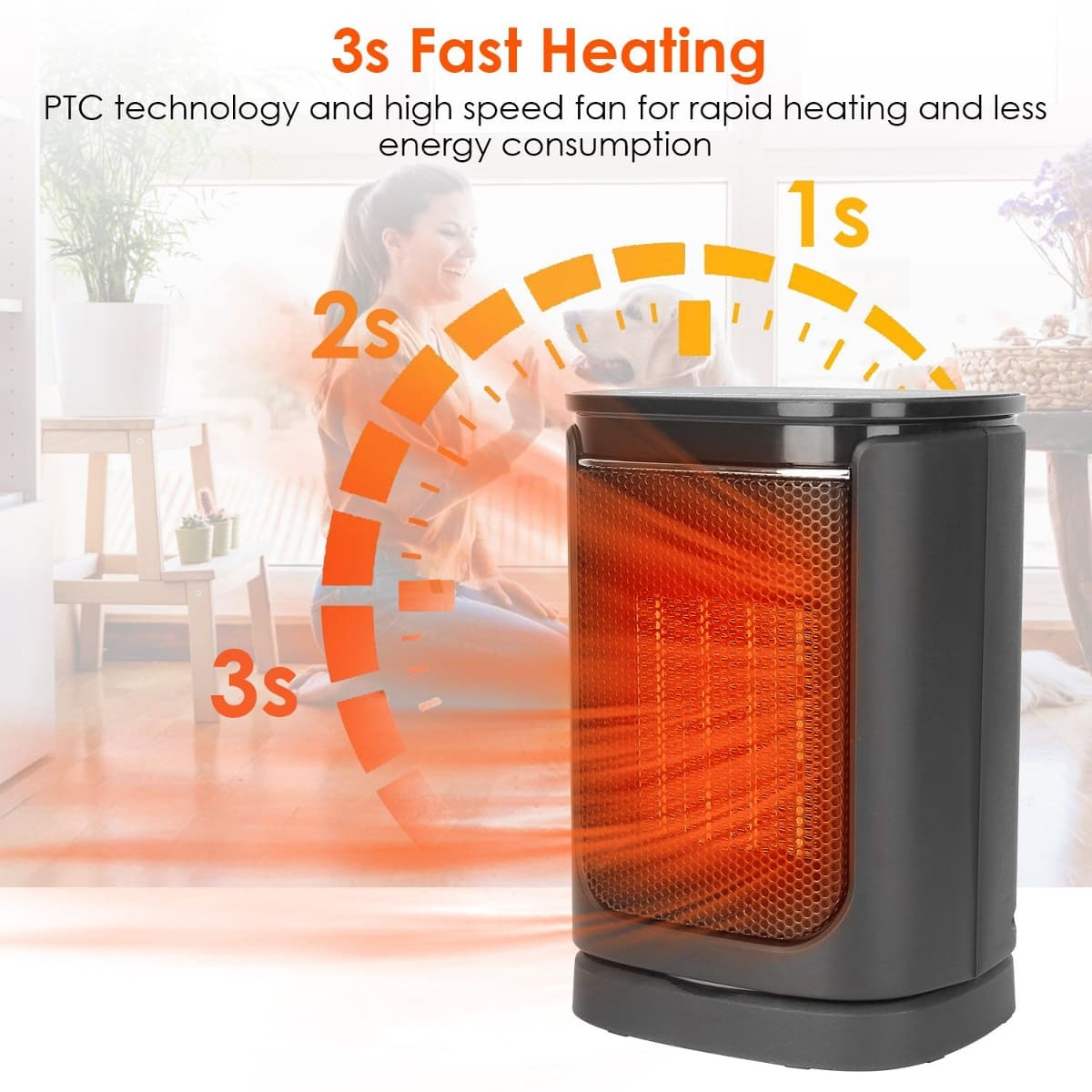 Loheer - 1500W Ceramic Space Heater, Portable Electric Heater with Remote Control and 90 Degree Oscillation