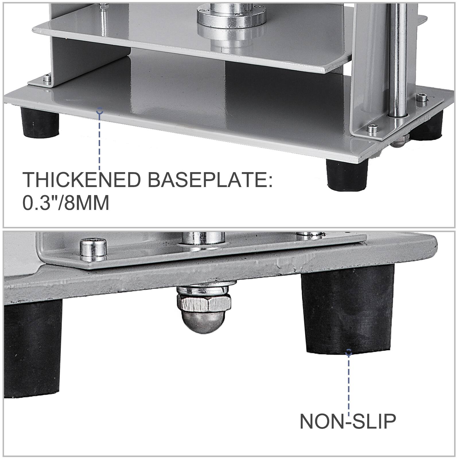 THICKENED BASEPLATE:  
0.3"/8MM  

NON-SLIP
