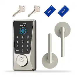 DESLOC - D210 WiFi Fingerprint Smart Front Door Lock Touchscreen App Remote Control Auto Lock Keyless Entry Lever Set, Go - Gold