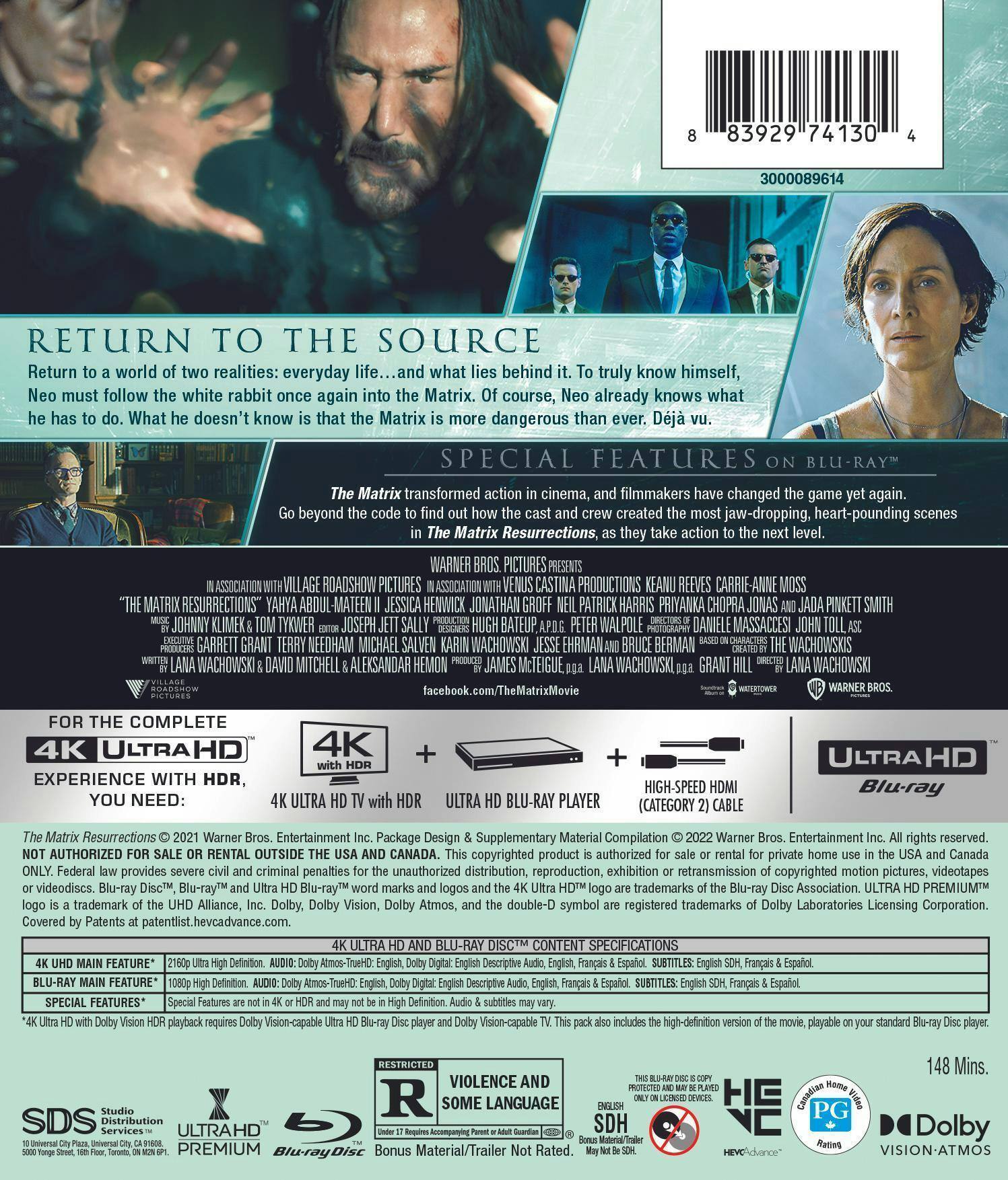 Back. The Matrix Resurrections   - 4K Blu-Ray.