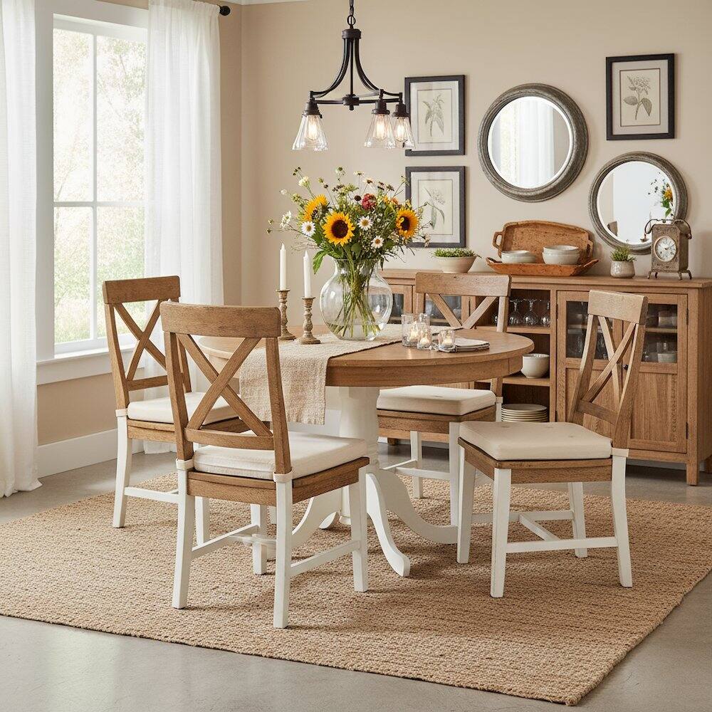 Back. FurniFact - Round Dining Table - Brown.