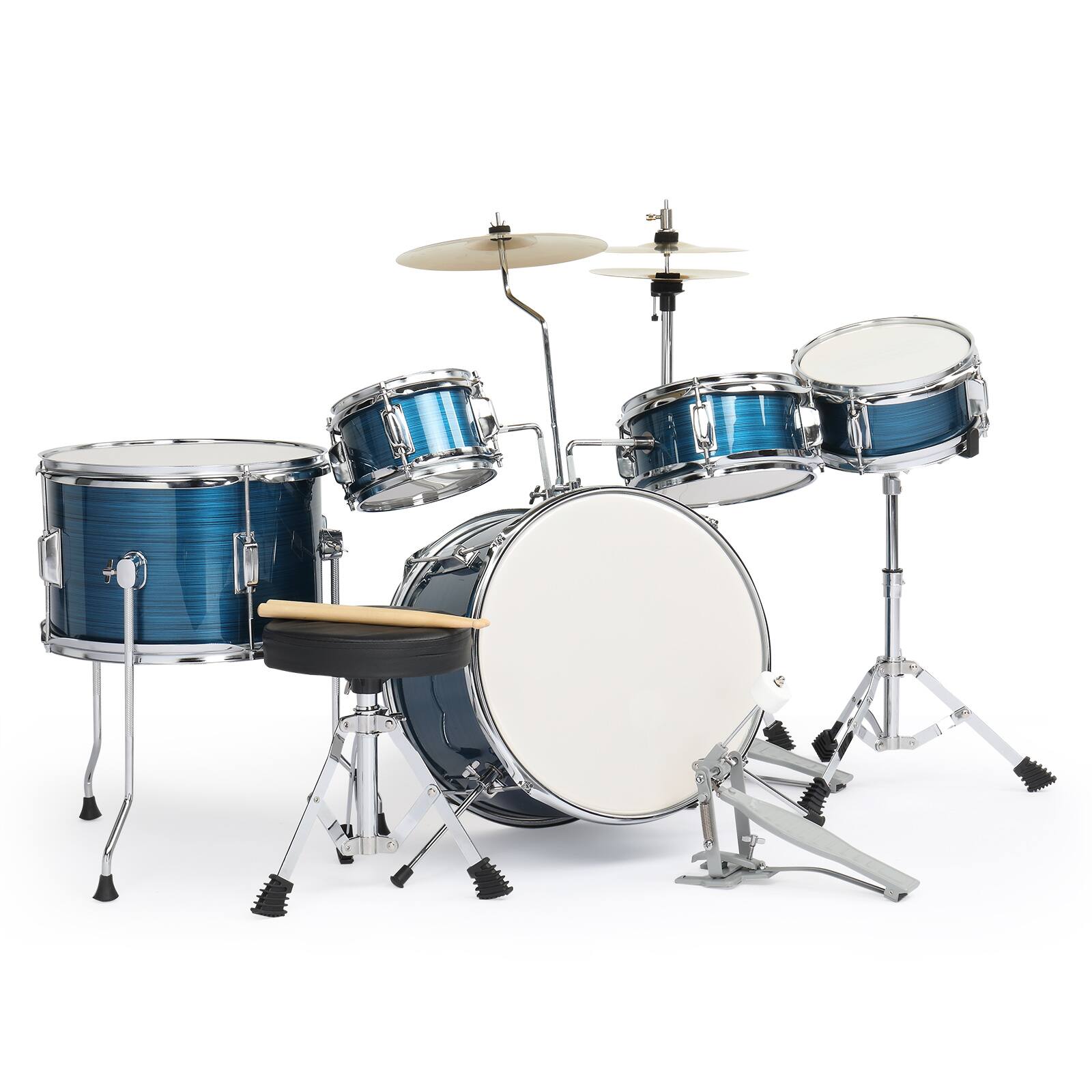 Left. Winado - Glarry 5 Pieces Full Size Junior Drum Set Cymbals Kit with Stool & Sticks Black.