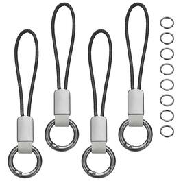 Unique Bargains - 4pcs Car Keychain Finger Ring, Leather Keyring Short Zinc Alloy Lanyard with Metal Ring Key Fob for Keys Bag - Gray