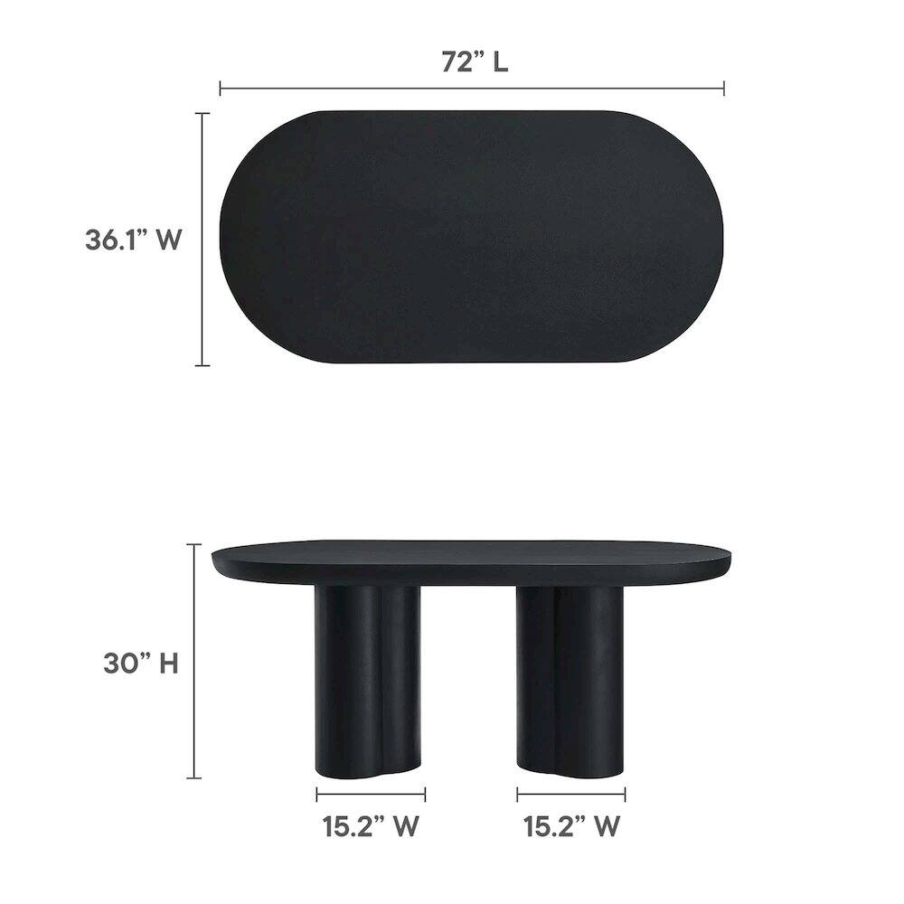 72" L  
36.1" W  
30" H  
15.2" W (each leg)