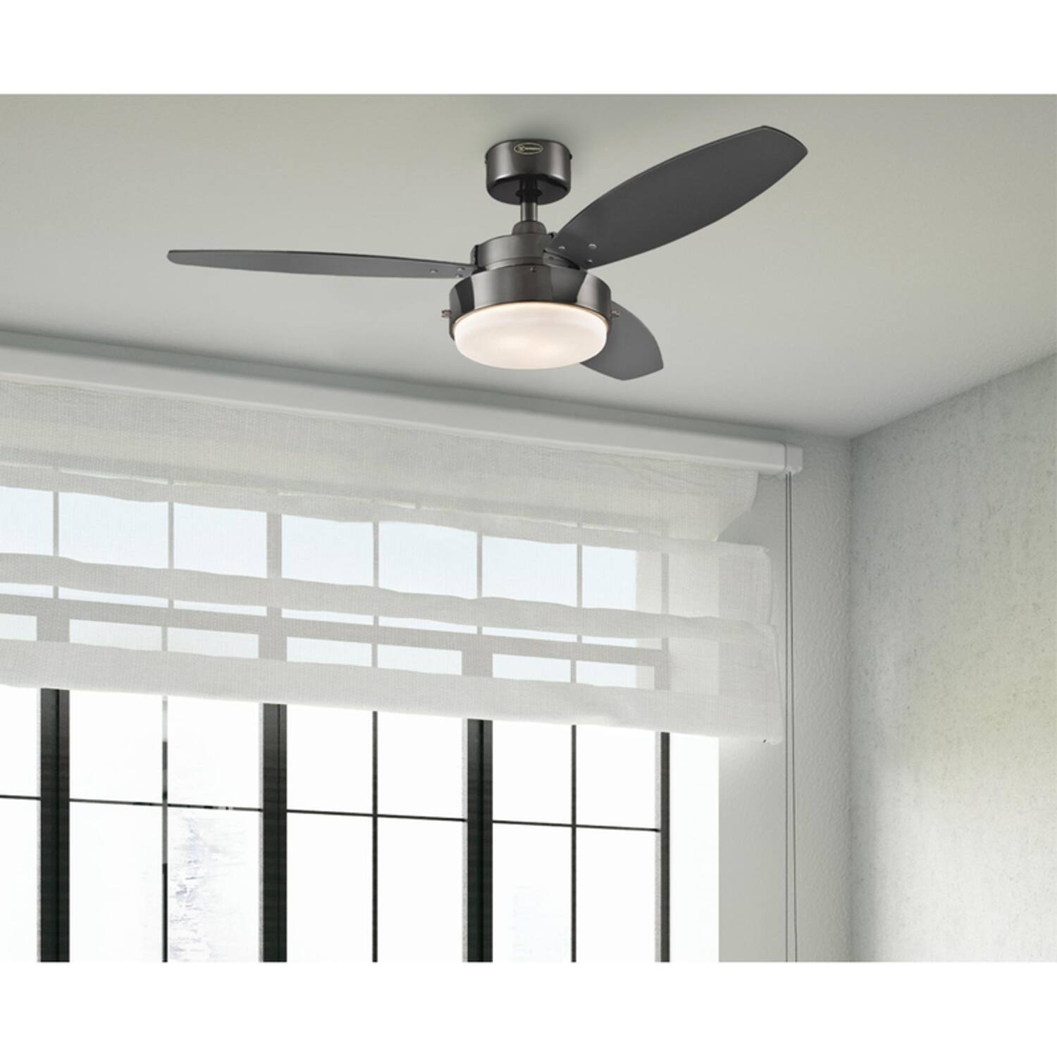 Left. Westinghouse - Westinghouse Alloy 42 in. Gun Metal Black LED Indoor Ceiling Fan.