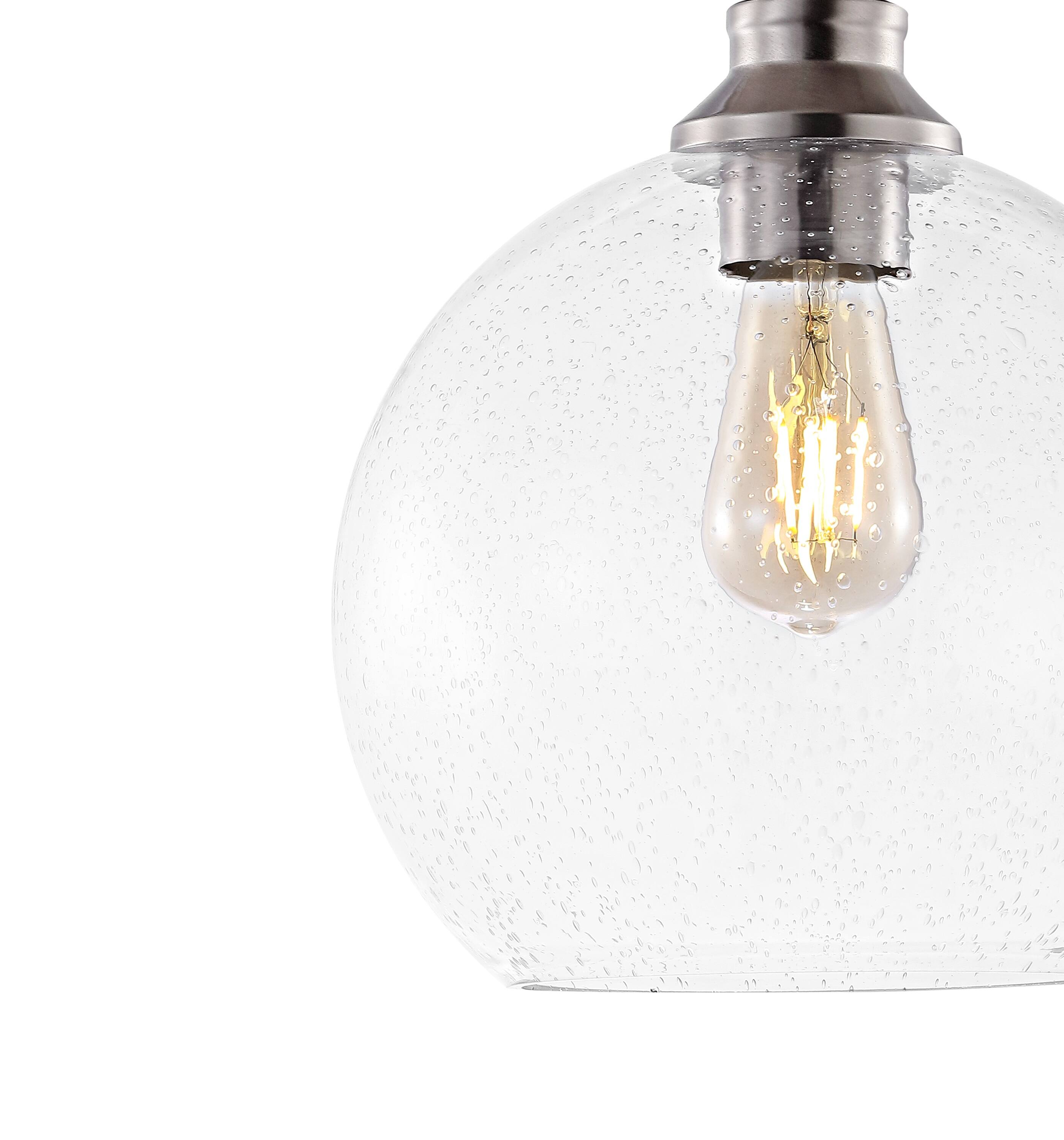 Alt View 3. Jonathan Y - Marla 9.75" 1-Light Bohemian Farmhouse Iron/Seeded Glass LED Semi Flush Mount, Nickel/Clear - Nickel.