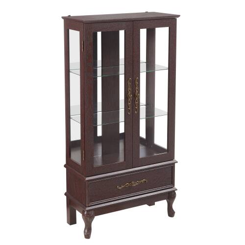 Alt View 5. LUCKY ONE - Freestanding Curio Display Cabinet with Glass Shelves Drawer and LED Light Sideboard for Collectibles - Cherry.