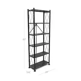 Origami - 6 Shelf Bookcase Open Organizer Freestanding Living Room Shelves - Black