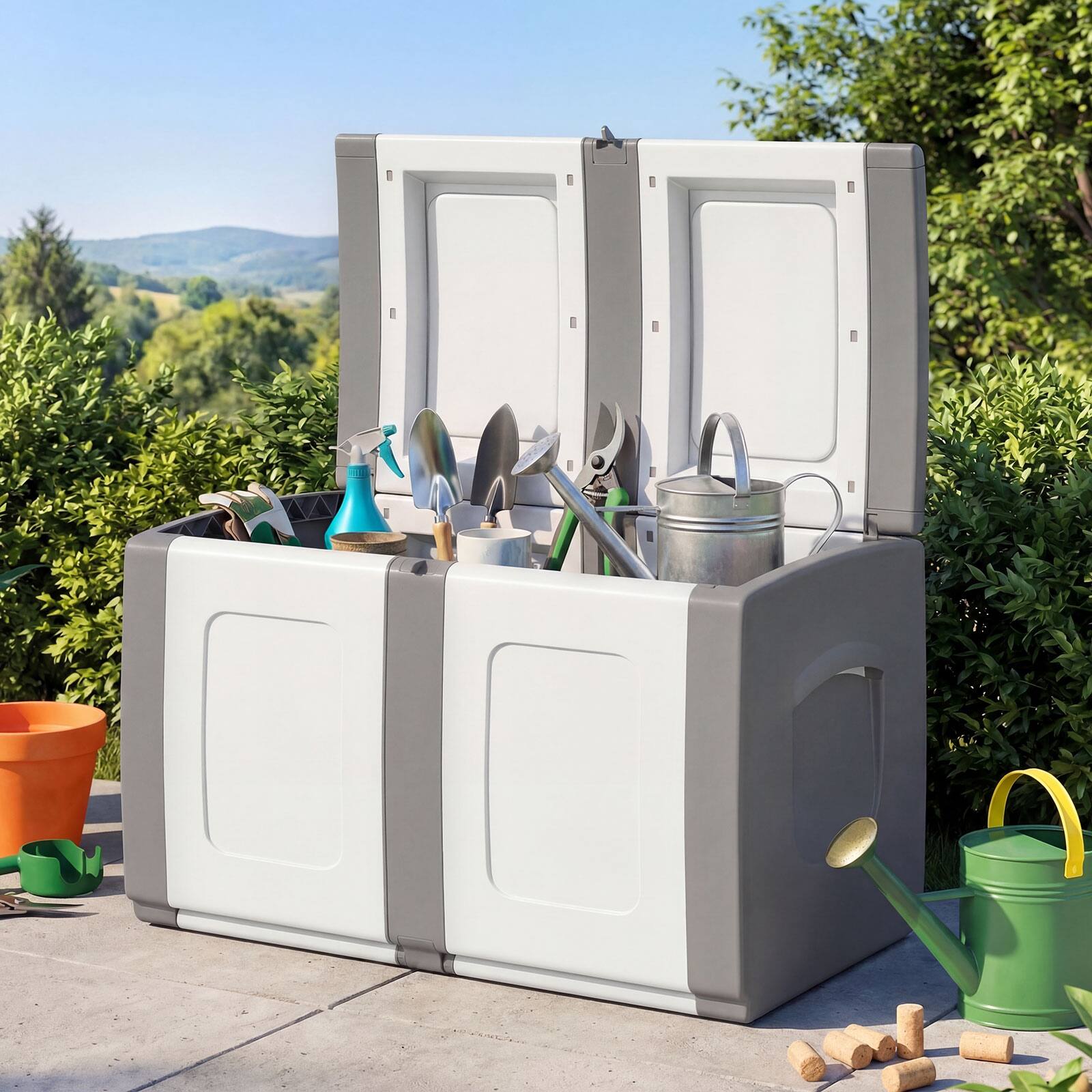 Alt View 3. Gymax - Gymax Deck Box Patio Container w/ Lockable Lid Weatherproof Plastic Storage Bin Gray & White - Gray.