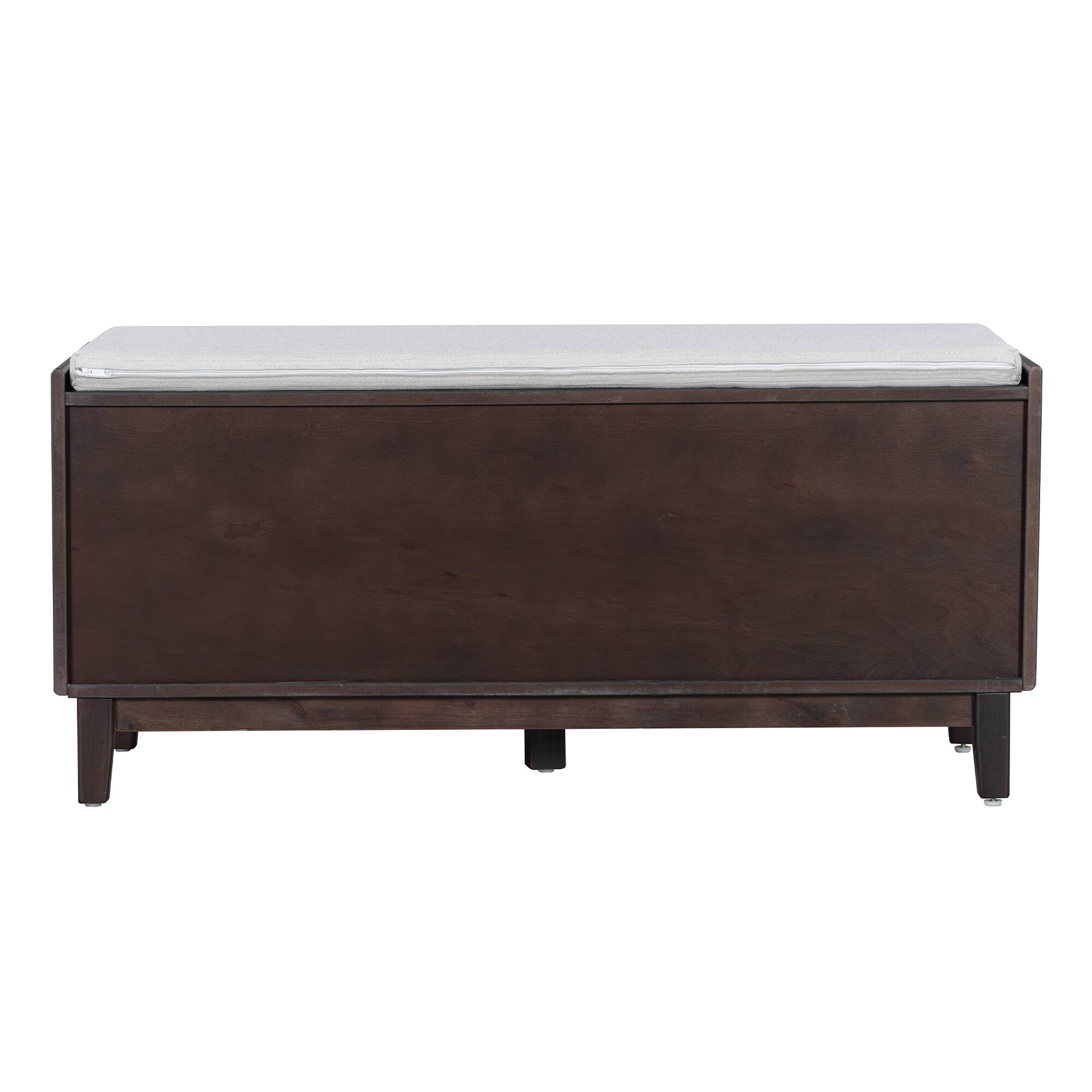 Alt View 4. Ropilly - Ropilly Boho Rattan Entryway Bench with Storage, Cushioned Shoe Organizer with Doors and Adjustable Shelves, Espresso - Espresso and Beige.