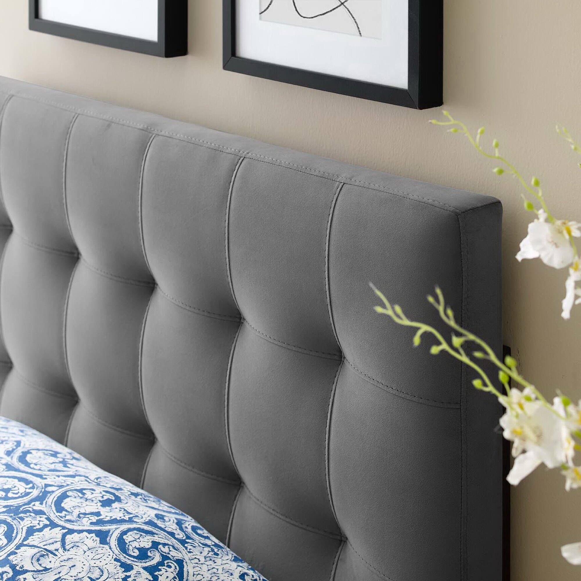Alt View 4. Modway - Lily Biscuit Tufted Performance Velvet Twin Headboard by Modway - Gray.