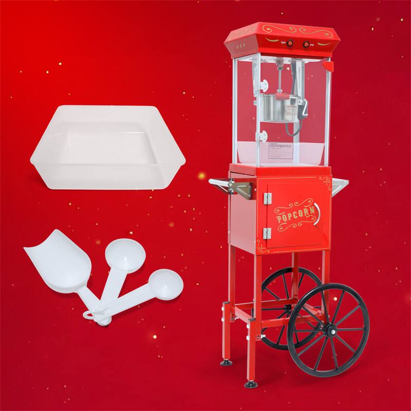 Back. HTUTWOO - Popcorn Machine with Cart - 6 Oz Pot Popcorn Maker with Wheels & Stainless Steel Oil Spoon, Mobile Cart with Lockers - Red.