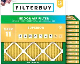 Filterbuy - 17.25x17.25x1 MERV 11 Pet & Allergy Defense, Electrostatic Pleated HVAC AC Furnace Air Filters Replacement (12-Pack) - Gold