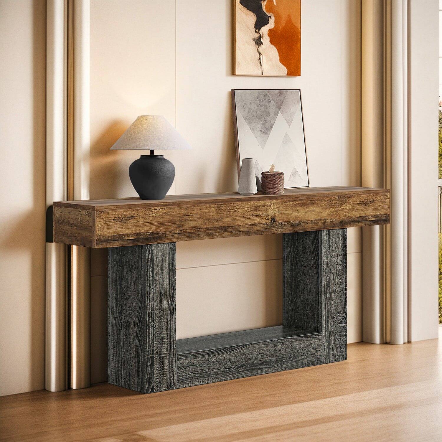 Alt View 8. Kadyn - Kadyn Brown Wooden Console Table, Stylish Entryway Display, Sofa Side Table, Living Room Home Decor, Brown & Black - Brown.