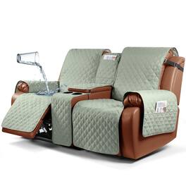 Fabibe - Waterproof Recliner Loveseat Cover with Console Non-Slip Couch Covers for Reclining Couches Pet Cover for Double - Sage Green 2 seater
