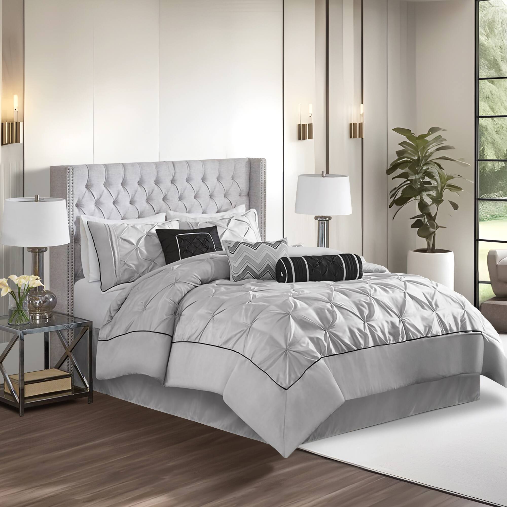 Alt View 4. Gracie Mills - Gracie Mills Shelby 7-Piece Padded Comforter Set - Grey.