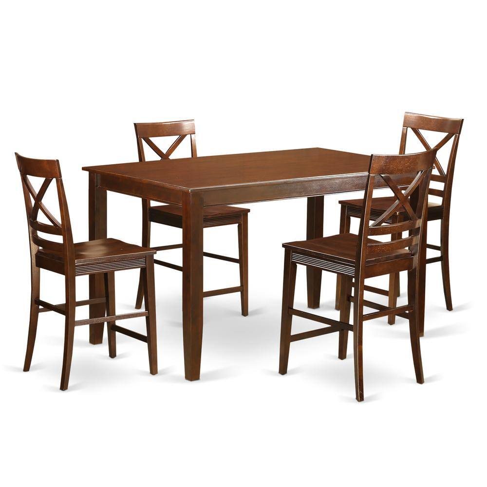 Back. East West Furniture - 5 Pc counter height pub set - Small Kitchen Table and 4 counter height Chairs. - Mahogany.