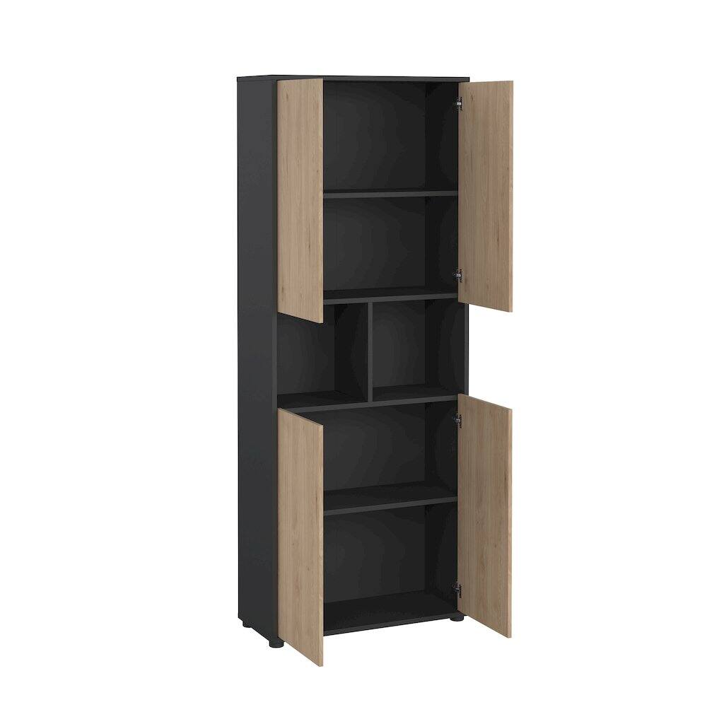 Back. Tvilum - 6 Shelf Boockase with 4 Doors, Home Office Storage - Gray.