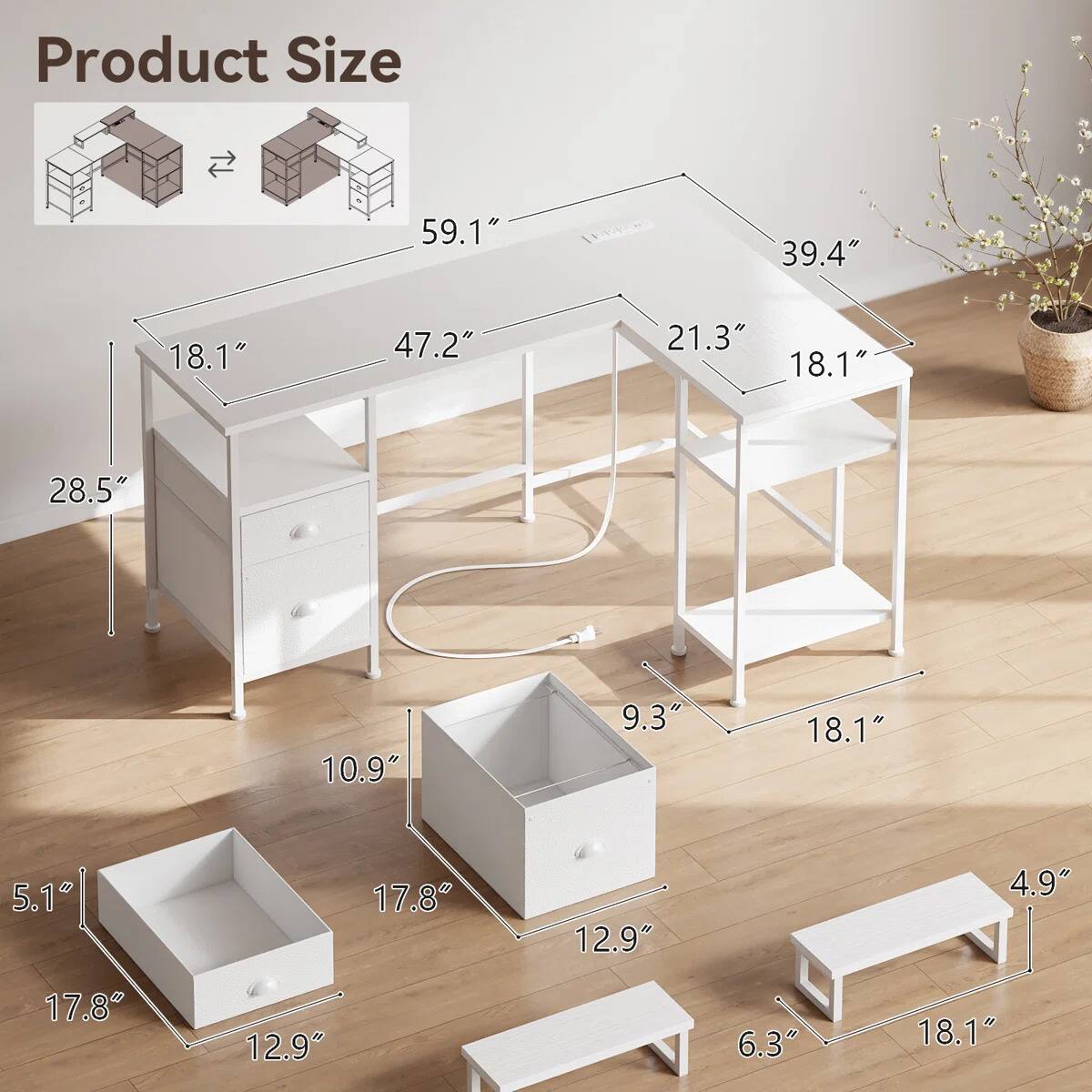 Product Size

- 59.1"
- 39.4"
- 18.1"
- 47.2"
- 21.3"
- 18.1"
- 28.5"
- 10.9"
- 9.3"
- 18.1"
- 5.1"
- 17.8"
- 12.9"
- 4.9"
- 17.8"
- 12.9"
- 6.3"
- 18.1"