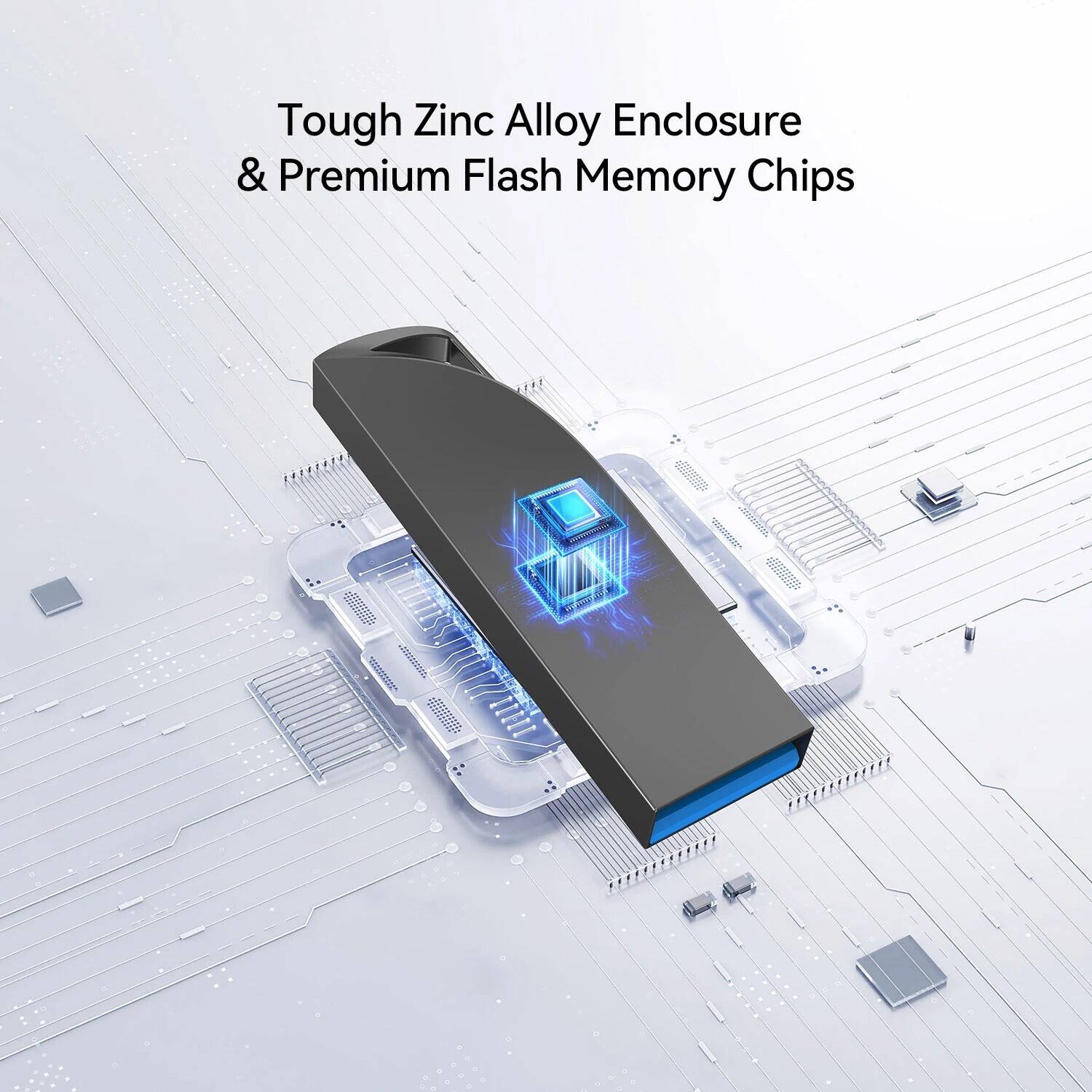 Tough Zinc Alloy Enclosure & Premium Flash Memory Chips