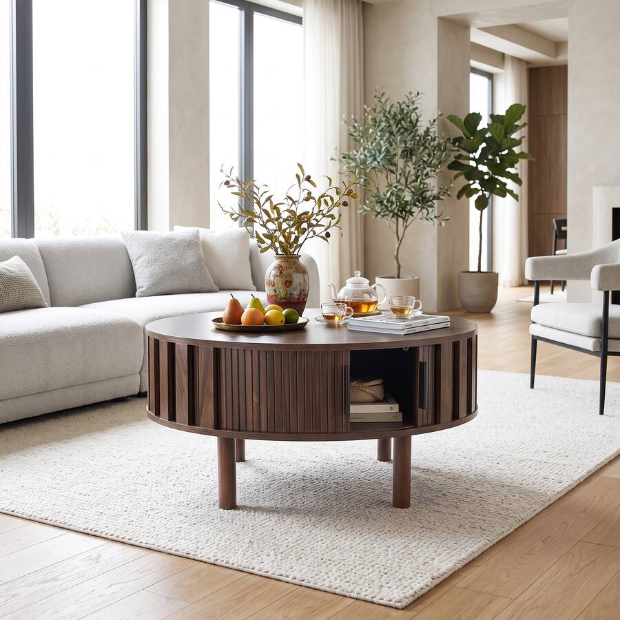 Ihomeadore 31.5" Mid Century Modern Fluted Round Coffee Table with ...
