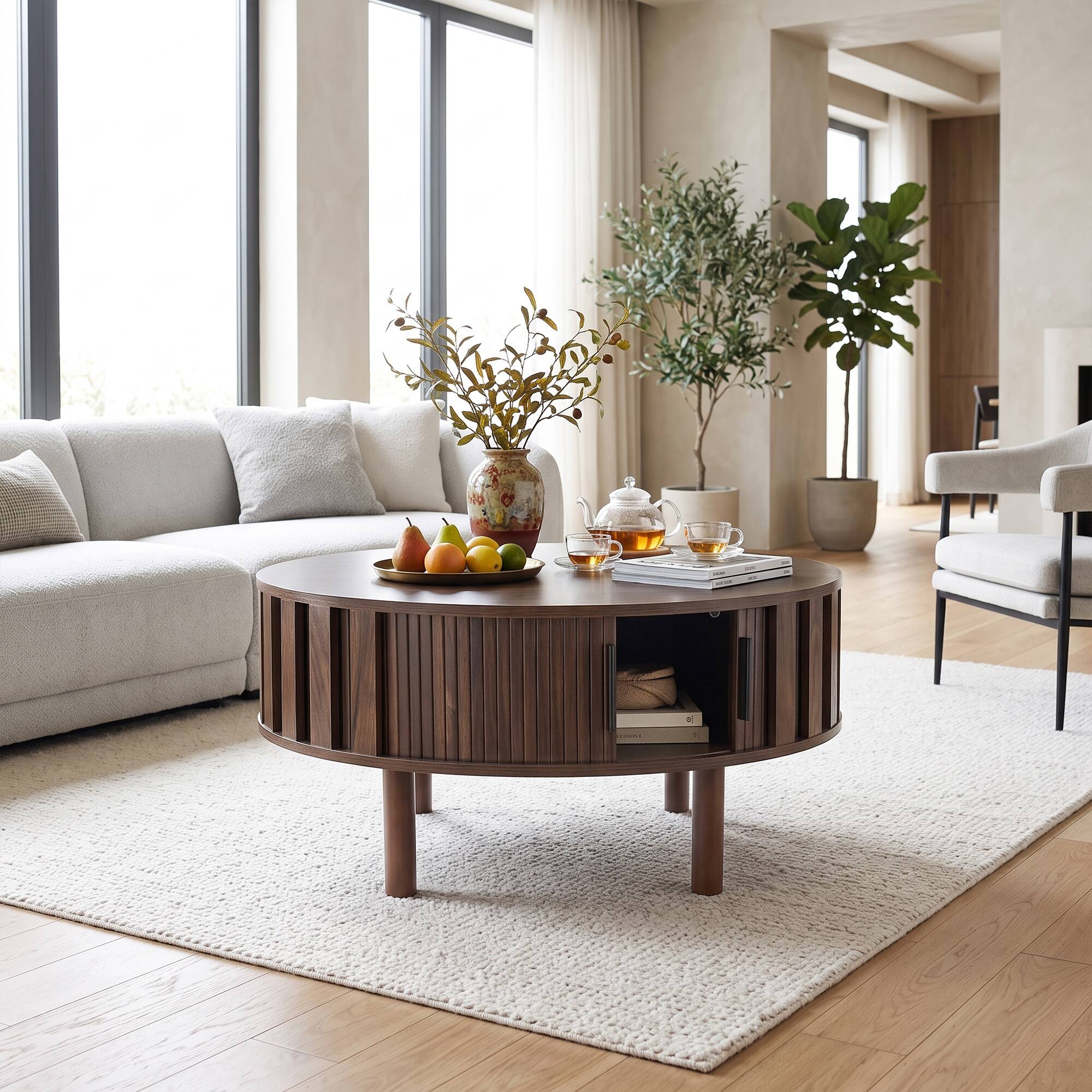 Ihomeadore 31.5" Mid Century Modern Fluted Round Coffee Table with ...