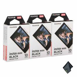 Fujifilm - 3xFUJIFILM INSTAX MINI Black Instant Film (10 Exposures), Microfiber Cleaning Cloth, Bundle