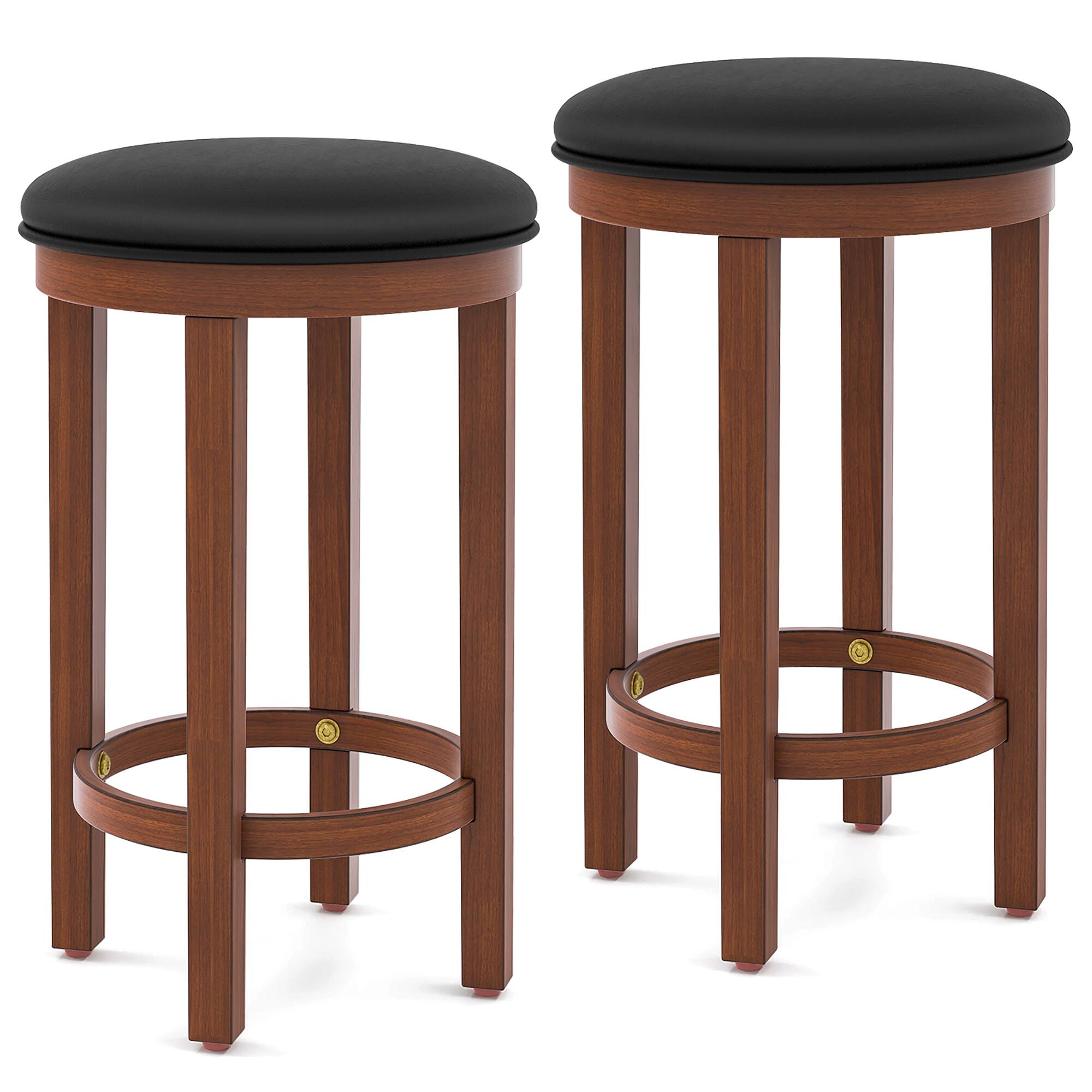 Alt View 9. Gymax - Gymax Upholstered Bar Stool Set of 4 25'' Counter Height Bar Chairs w/ Padded Cushion Black & Walnut - Black, Walnut.