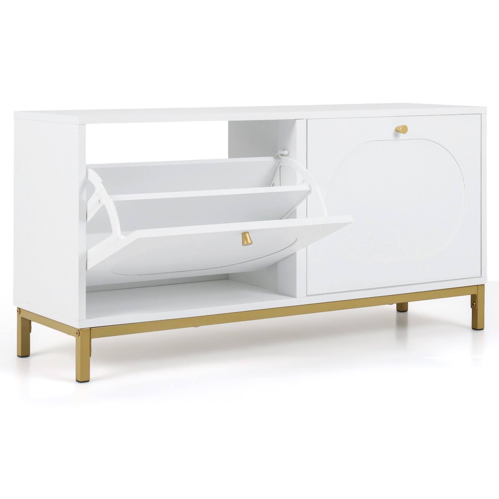 Alt View 9. Gymax - Gymax Shoe Storage Bench Narrow Entryway Bench w/ 2 Flip Drawers & Adjustable Shelves - White.