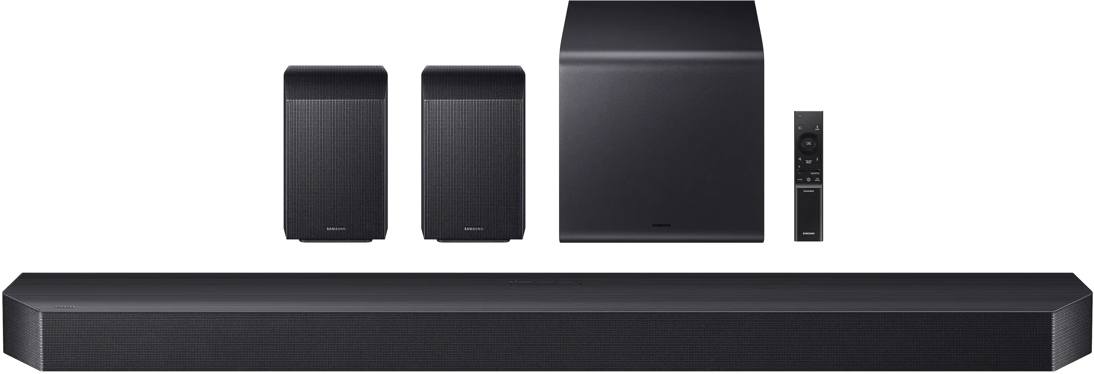 Front. Samsung - SAMSUNG Q-Series Soundbar HW-Q990F 11.1.4 ch w/ Subwoofer and Rear Speaker - Graphite Black.