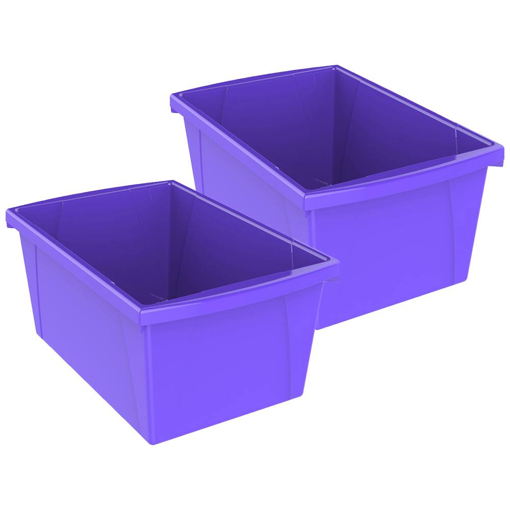 Front. Storex - Storex Medium Classroom Storage Bin, Purple, Pack of 2.