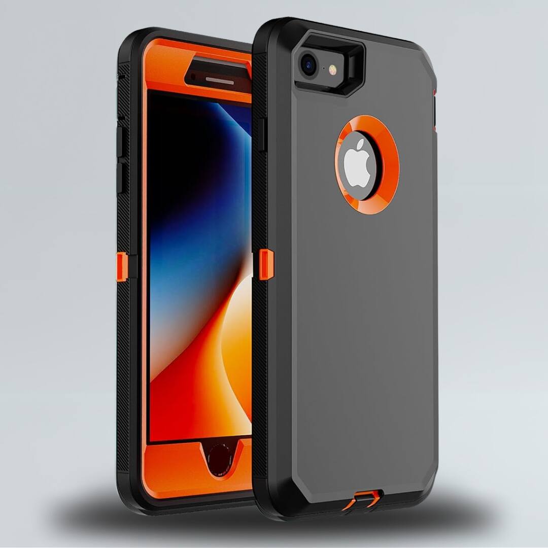 Entronix - Heavy Duty Case for iPhone 8 Plus/7 Plus - Ultimate Triple-Layer Protection - Orange