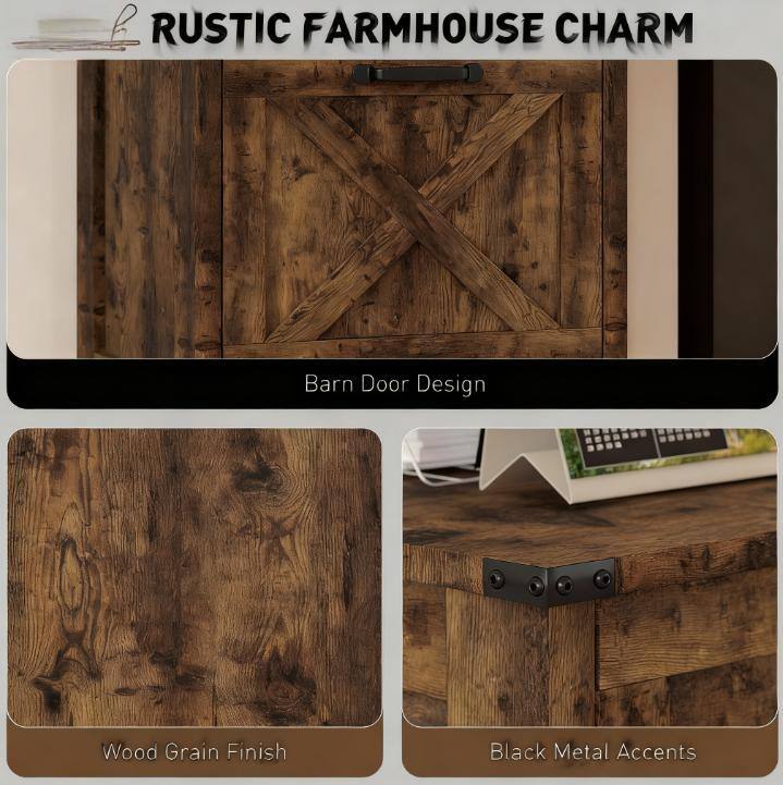 RUSTIC FARMHOUSE CHARM

Barn Door Design

Wood Grain Finish

Black Metal Accents
