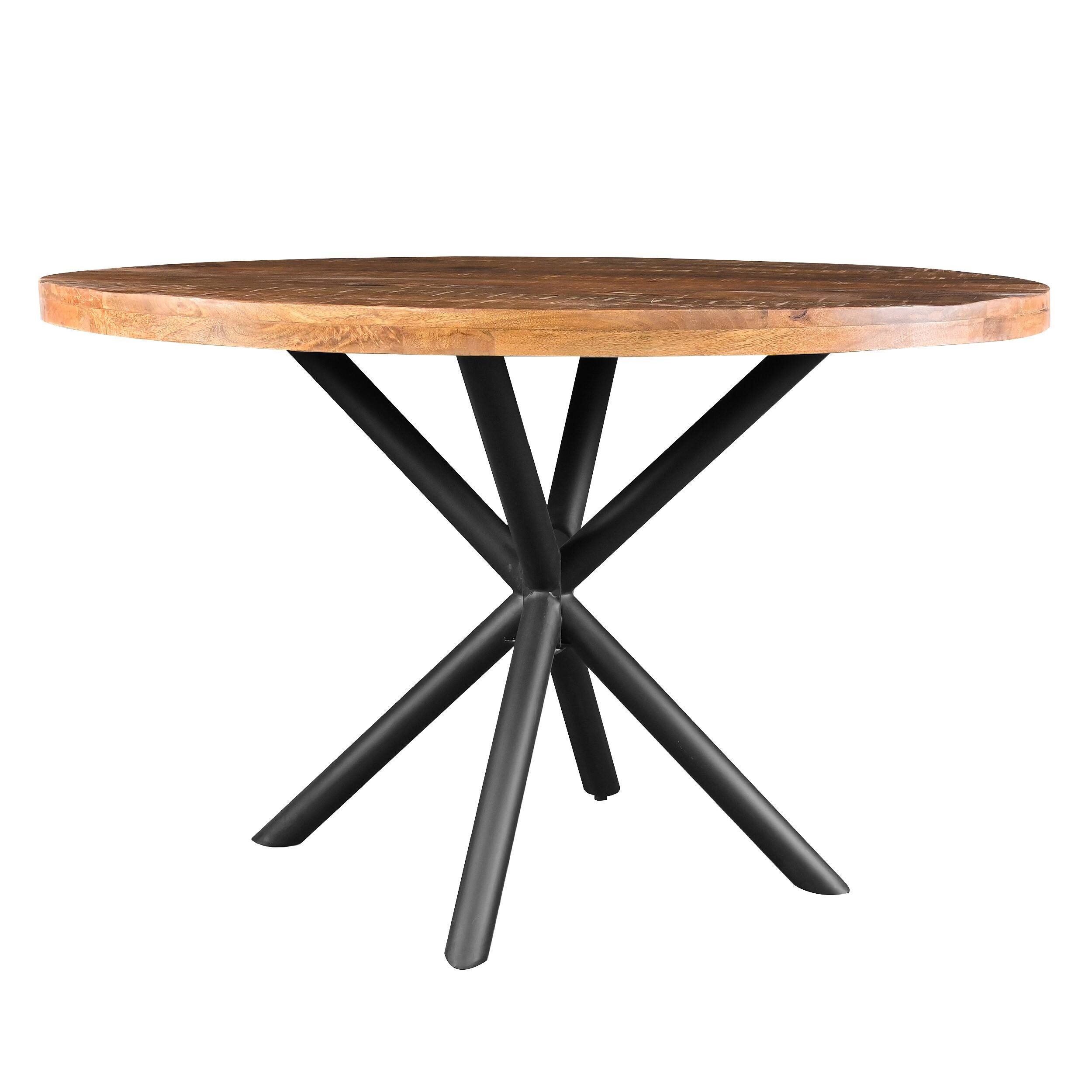 Alt View 1. Manhattan Lane - 48 Inch Handcrafted Dining Table, Solid Mango Wood Round Top with Iron Crisscrossed Legs - Brown, Black.
