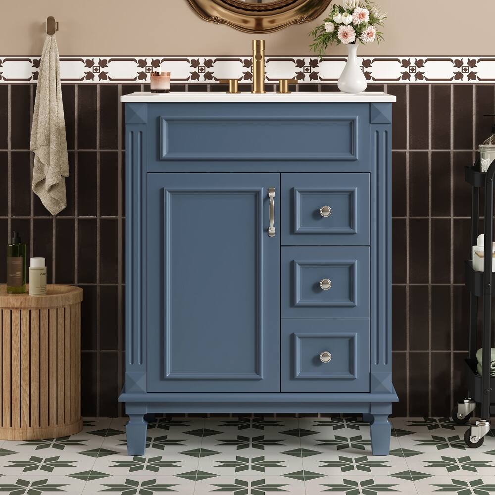 Loheer - 24 inch bathroom vanity with sink Small Bathroom Vanity Solid Wood Frame - Blue