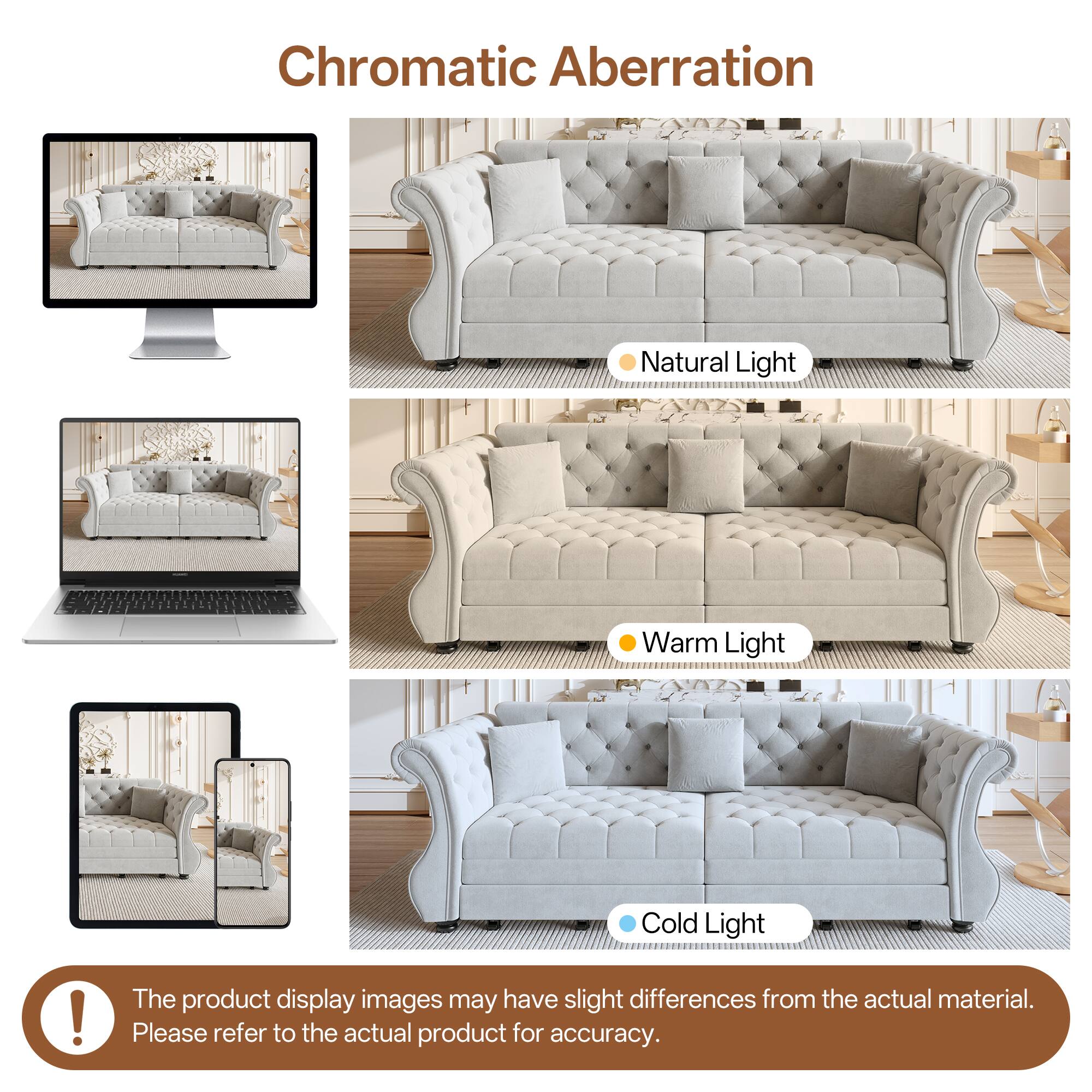 Chromatic Aberration  
Natural Light  
Warm Light  
Cold Light  

The product display images may have slight differences from the actual material. Please refer to the actual product for accuracy.