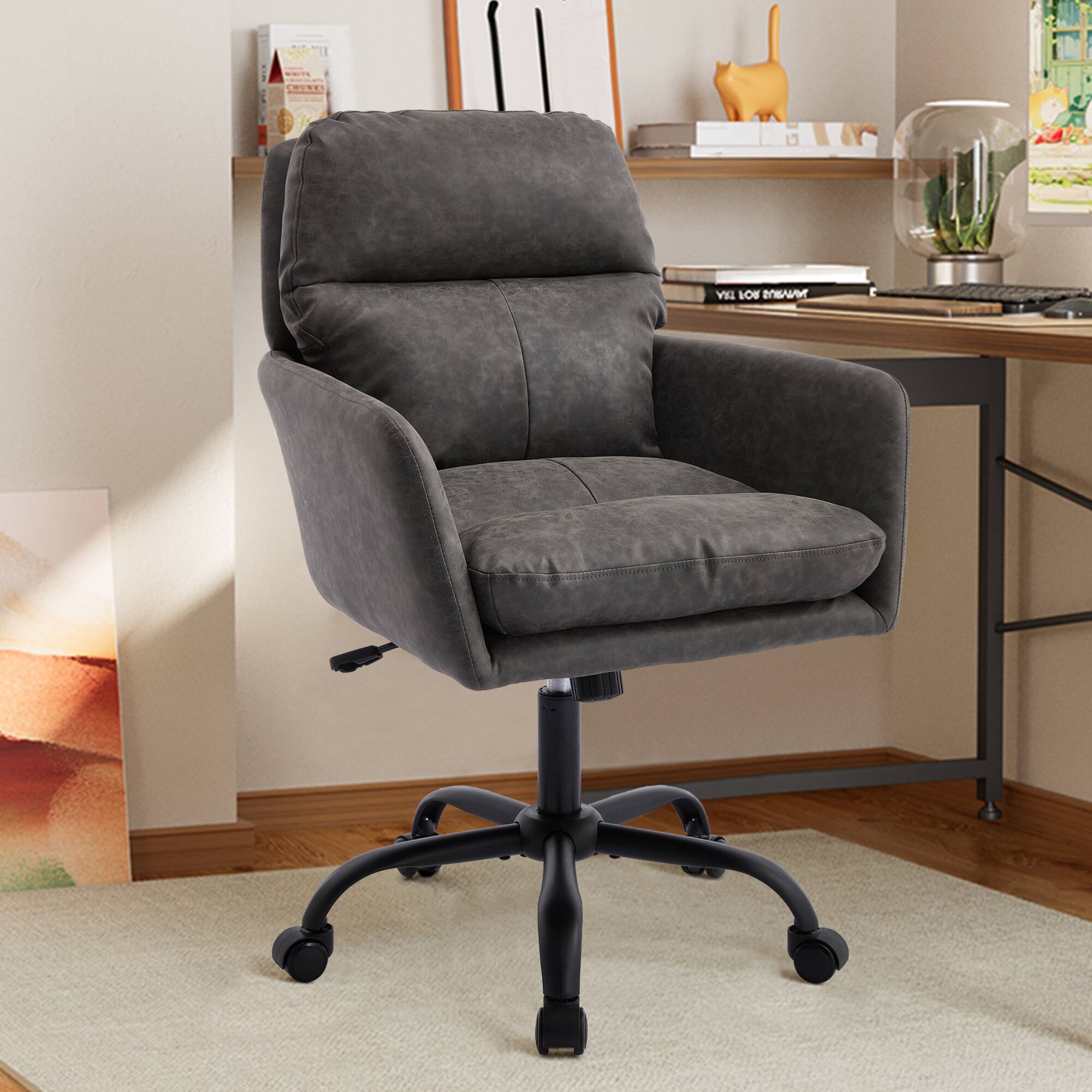 Alt View 4. GOODSILO - Ergonomic Executive Office Chair with Adjustable Height and PU Leather Upholstery - Gray.