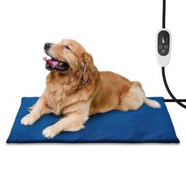 G128 - Large Pet Heating Pad 35.43x23.62IN, 6 Temperature Settings, Timer, Waterproof, Chew Resistant Cord - Blue