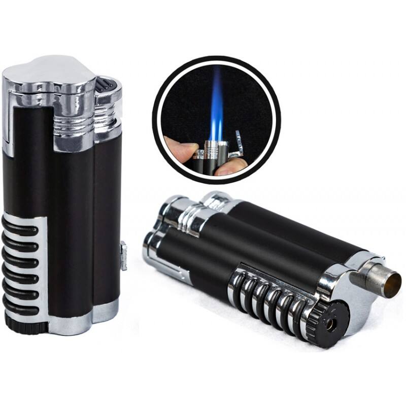 Angle. Prestige - Cyclone Triple Flame Cigar Lighter - Black Finish.