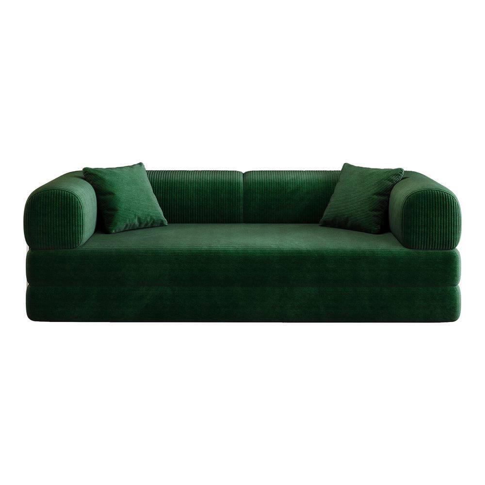 Alt View 1. Kadyn - 78.8" Convertible Floor Sofa Bed, Modular Sectional with Back Support Pillows, Corduroy Fabric - Green.