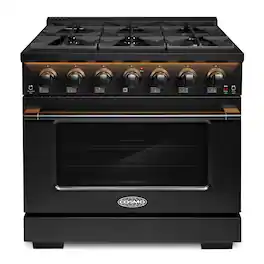 COSMO - COS-GRP366-BK 36 in. Vista Collection 5.4 cu. ft. Gas Range, 6 Burners, Convection Oven, LED Light Panel - Matte Black