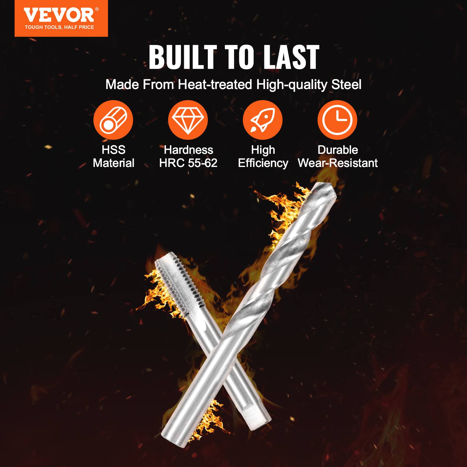 VEVOR  
TOUGH TOOLS, HALF PRICE  

BUILT TO LAST  

Made From Heat-treated High-quality Steel  

- HSS Material  
- Hardness HRC 55-62  
- High Efficiency  
- Durable Wear-Resistant
