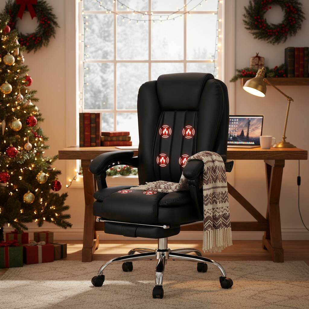 Alt View 8. Spaco - Spaco Executive Office Massage Chair with Heat with 6 Vibration Points,  Foot Rest, Padded Armrests, Reclining Backrest - Black.