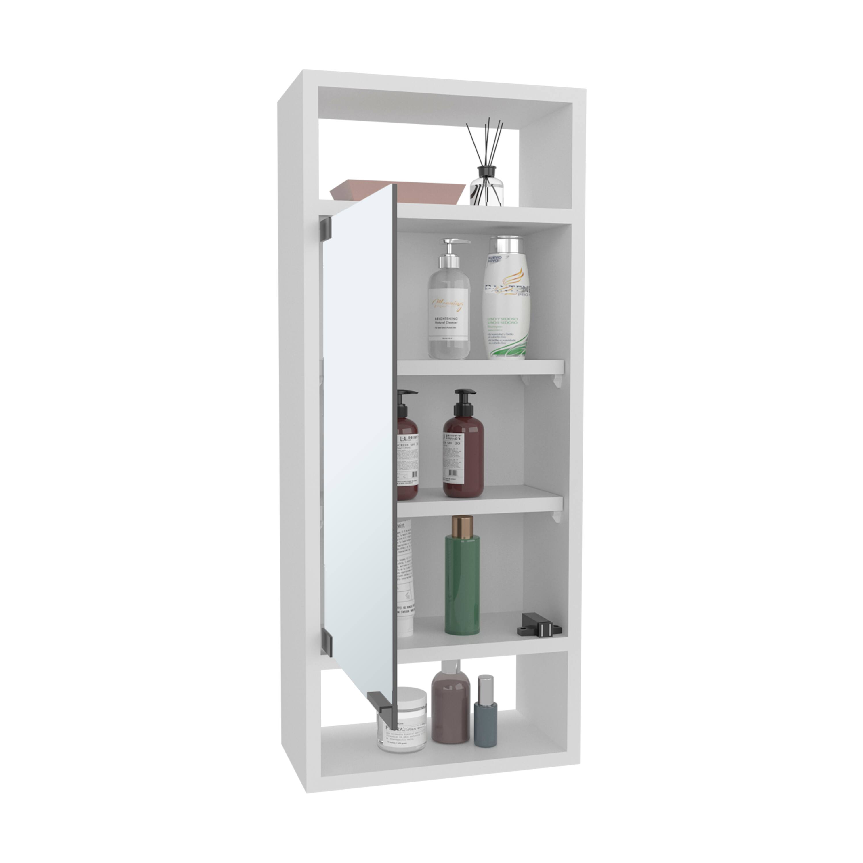 Alt View 2. TuHome - Uros Wall-Mounted Mirror Medicine Cabinet With One Door And Interior Storage Shelves - White.