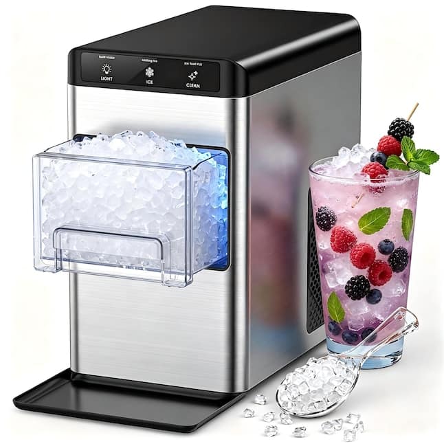 Electactic - Portable Countertop Nugget Ice Maker 34.0 lbs/Day - Stainless Steel