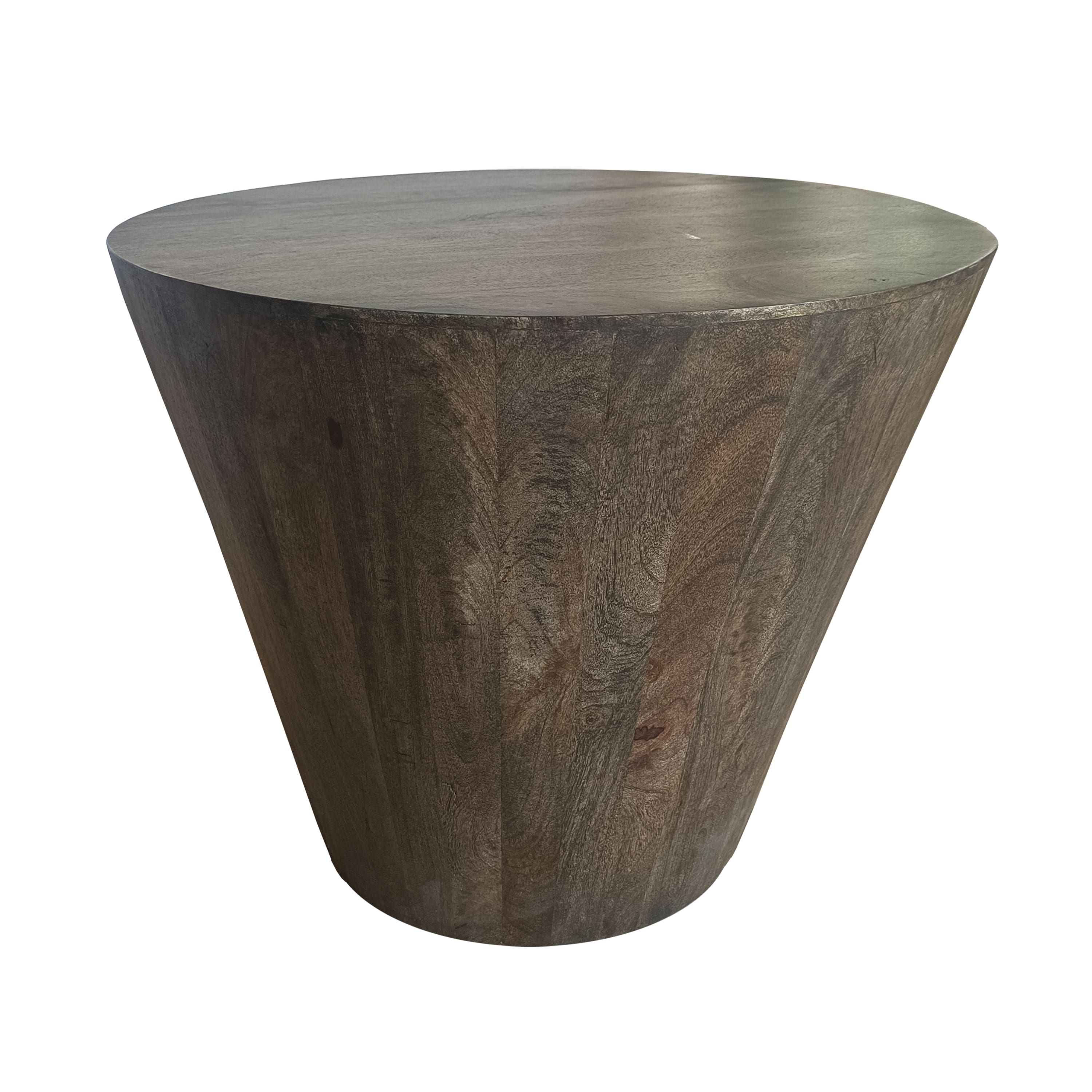 Front. Manhattan Lane - 24 Inch Side End Table, Round Drum Shape, Handcrafted Distressed Gray Mango Wood - Gray.