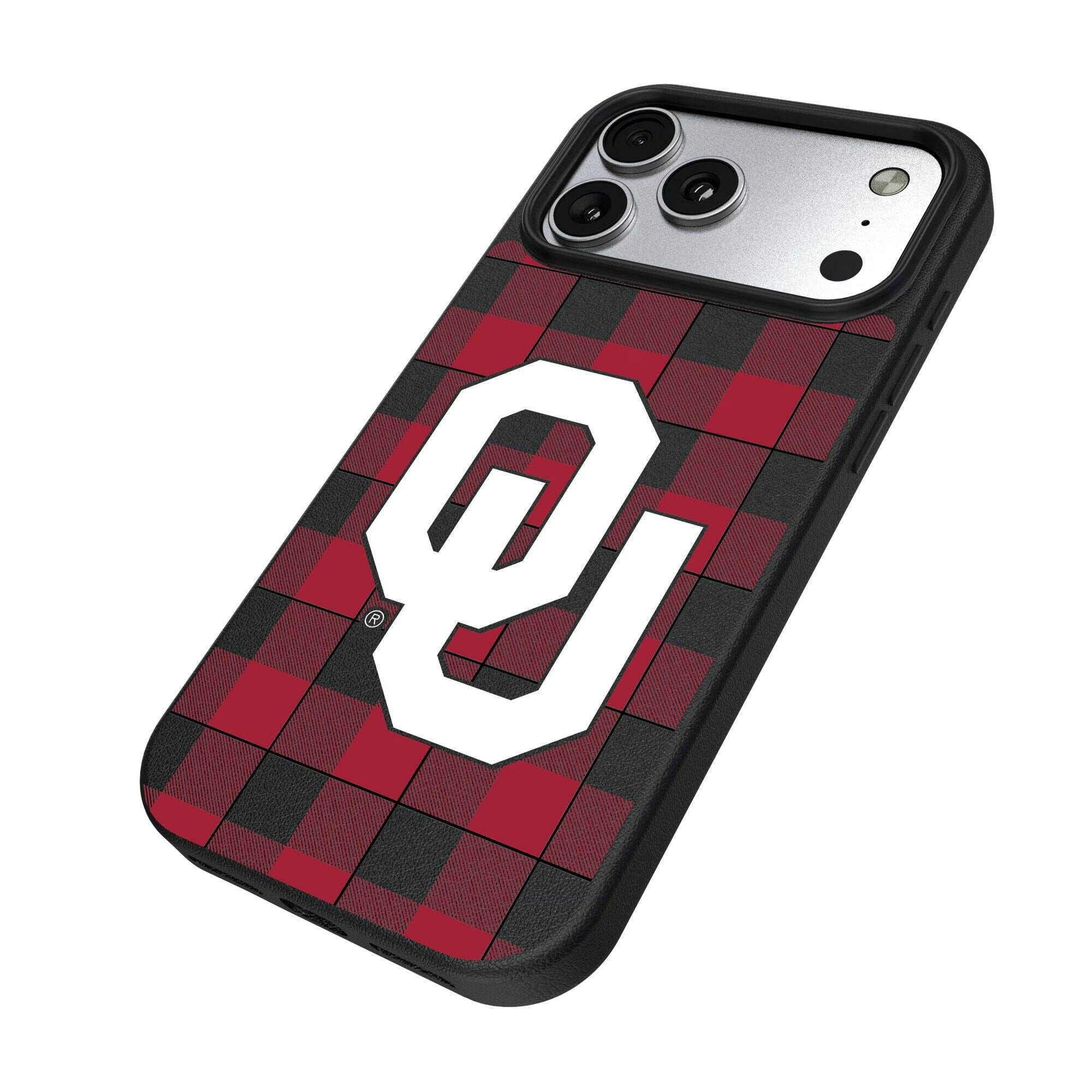 Alt View 1. Keyscaper - Oklahoma Sooners Plaid Magnetic Bump iPhone Case - 16 Pro - Black.