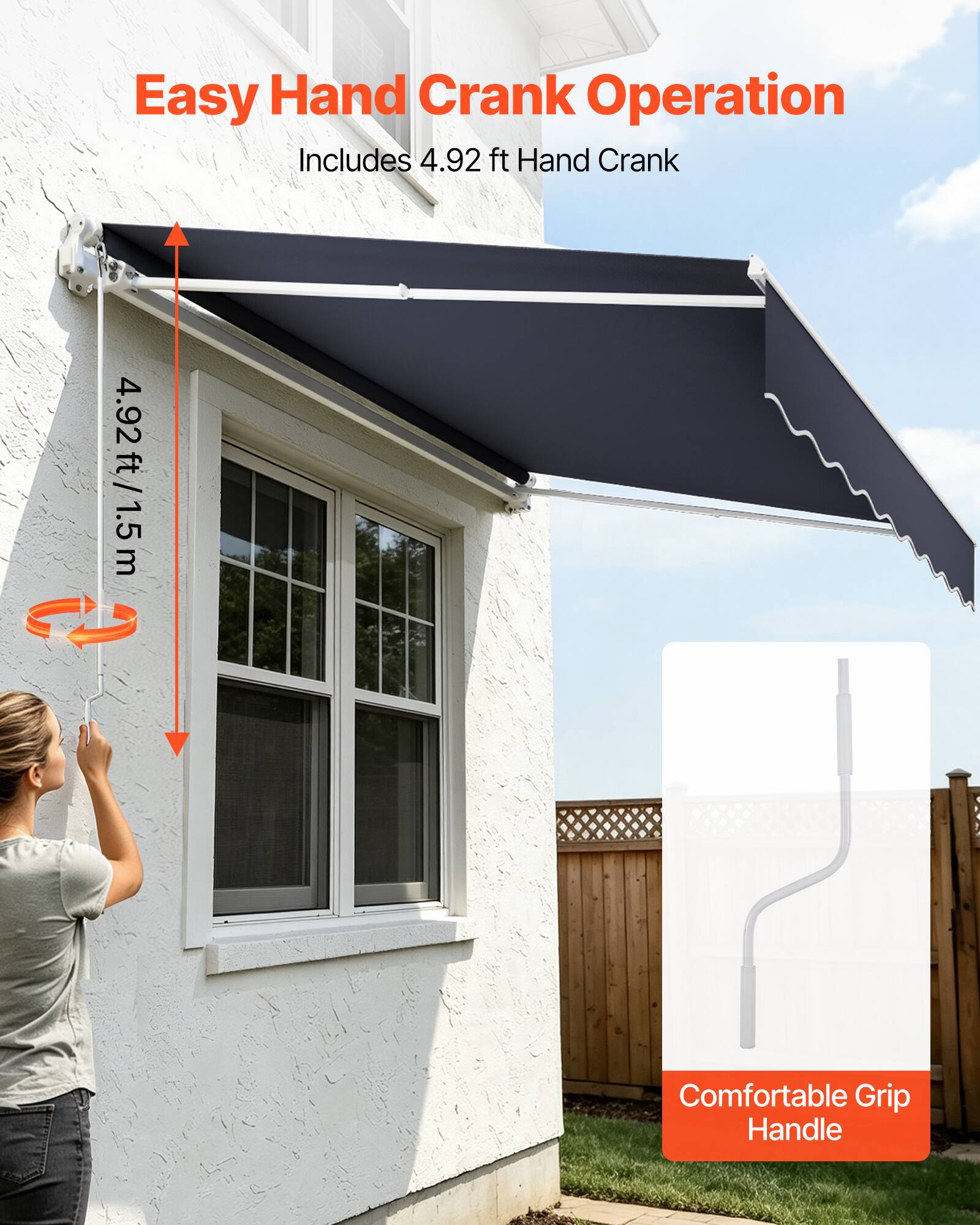 Easy Hand Crank Operation  
Includes 4.92 ft Hand Crank  
4.92 ft/1.5 m  
Comfortable Grip Handle